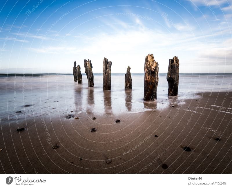 Lücken Schönes Wetter Küste Strand Ostsee blau braun weiß Reflexion & Spiegelung Buhne Gischt Wolken Himmel Horizont Sandstrand steinig Farbfoto