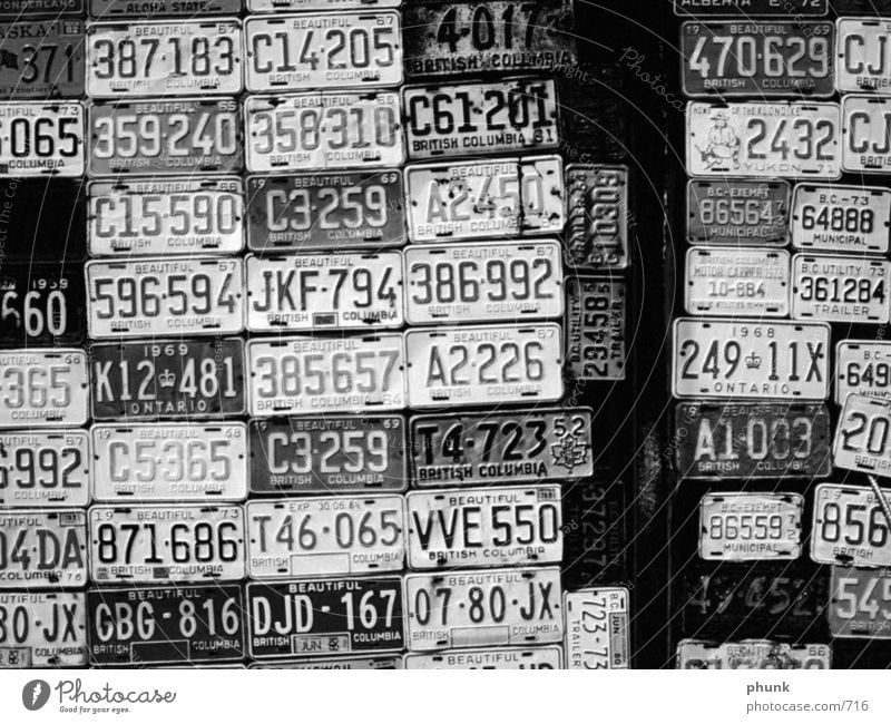 carplates Nummerntafel Ladengeschäft USA Großbritannien Verkehr alt trashig