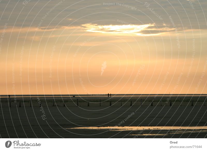 Abendspaziergang am Strand von St. Peter Ording Sonnenuntergang Meer Abenddämmerung St. Peter-Ording Spaziergang Himmel Ferne