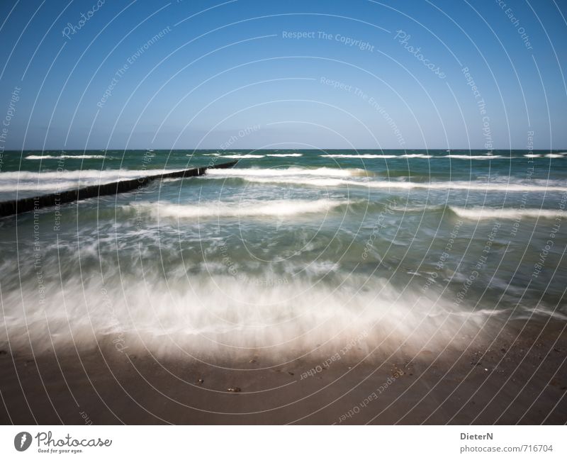 Bewegung Strand Meer Sand Wasser Ostsee blau braun weiß Mecklenburg-Vorpommern Wustrow Buhne Gischt Langzeitbelichtung Wellen Horizont Himmel Farbfoto