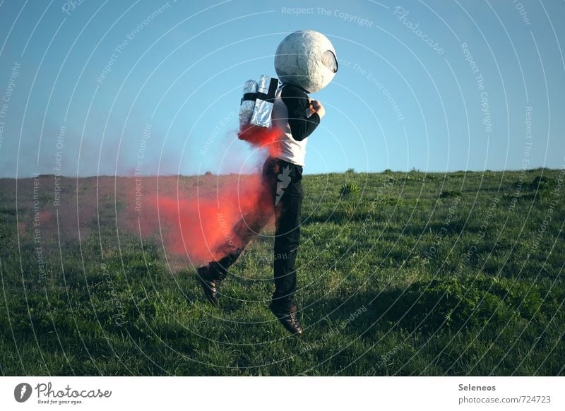 auf auf Freizeit & Hobby Spielen Ausflug Abenteuer Ferne Freiheit Erfolg Luftverkehr Raumfahrt Mensch 1 Horizont Gras Helm fliegen Unendlichkeit Euphorie