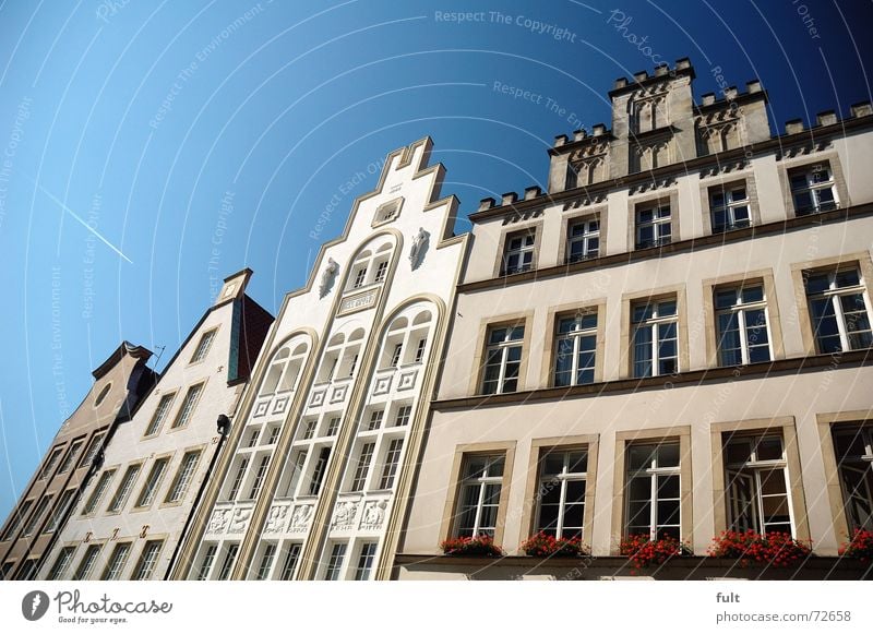 fassade3 Haus Fenster Fassade Blumenkasten Himmel Münster blau Architektur