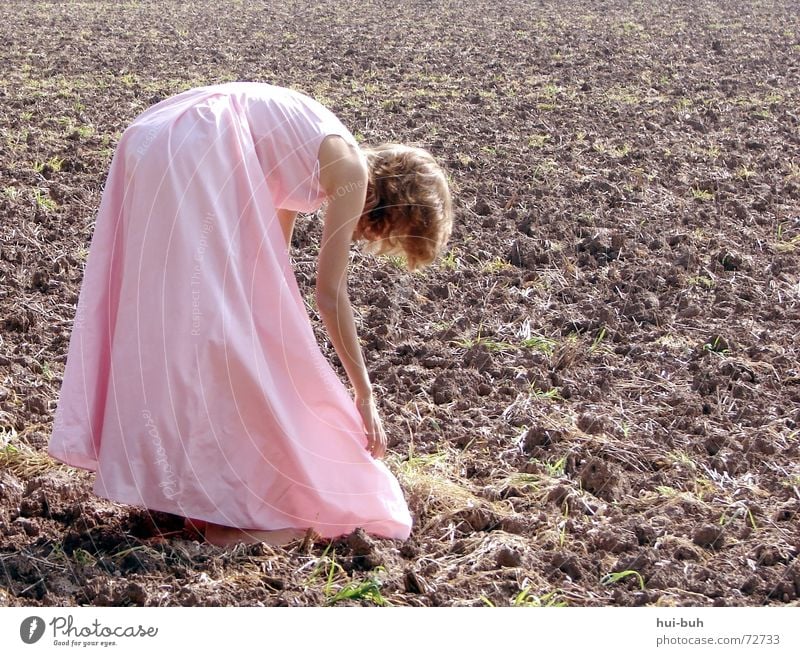 die feldprinzessin Kleid Märchen rosa Arbeit & Erwerbstätigkeit Feld Pflanze braun Prinzessin bücke Mensch child childhood Traumprinz Held work Haare & Frisuren