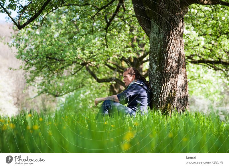 Grüne Gedanken Lifestyle Mensch feminin Frau Erwachsene Leben Kopf Arme 1 18-30 Jahre Jugendliche 30-45 Jahre Umwelt Natur Landschaft Pflanze Sonnenlicht Sommer