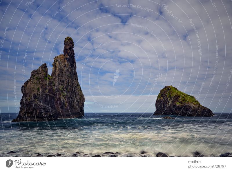 islets Natur Landschaft Wasser Himmel Wolken Horizont Wetter Schönes Wetter Moos Wellen Küste Meer Insel Spitze blau braun weiß Farbfoto Außenaufnahme