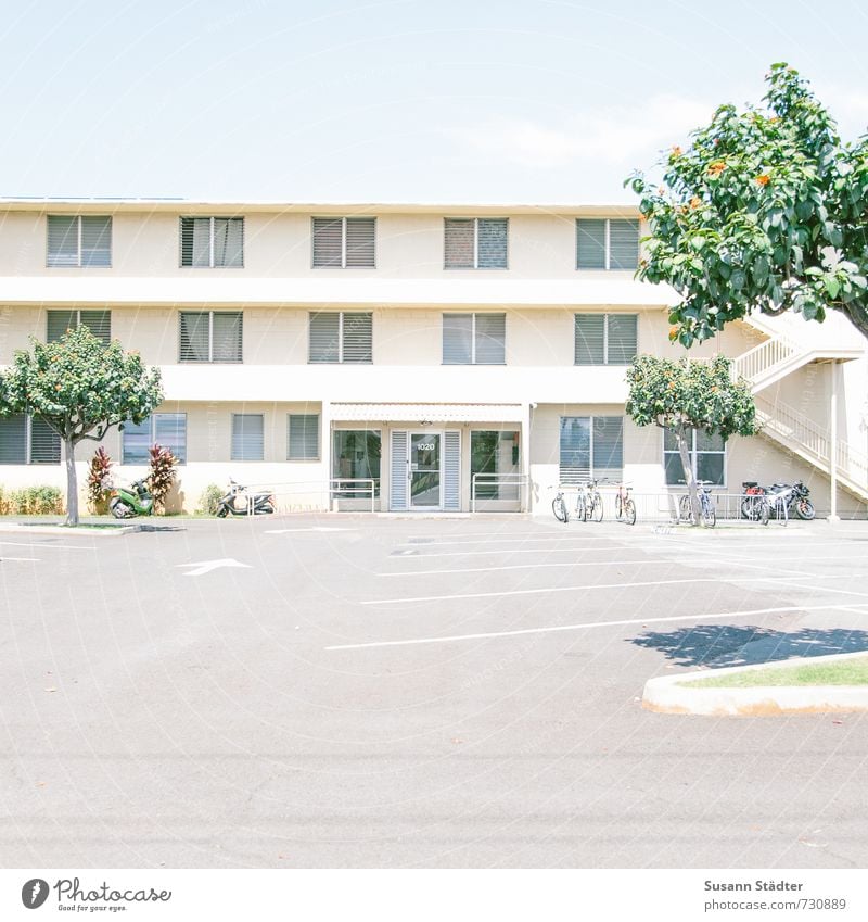 honolulu streets bevölkert Haus Gebäude Architektur Häusliches Leben Wohnung Parkplatz Fahrrad Baum Eingang Flachdach zweigeschosser Hawaii Sonne sommerlich