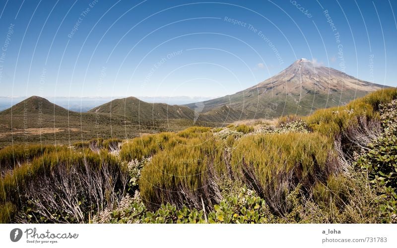 Fernweh Umwelt Natur Landschaft Pflanze Urelemente Himmel Horizont Sommer Schönes Wetter Sträucher Hügel Berge u. Gebirge Gipfel Schneebedeckte Gipfel Vulkan