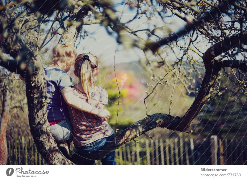 another day in paradise Mensch feminin Kind Mädchen Geschwister Freundschaft Kindheit 2 8-13 Jahre Natur Pflanze Frühling Baum Garten entdecken Erholung