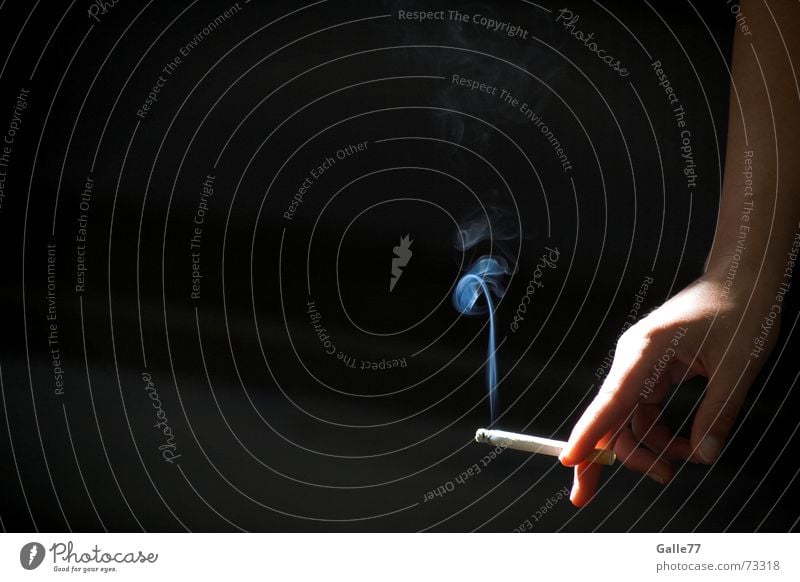Blauer Dunst Rauch Hand Zigarette ruhig Pause Licht vertikal lässig Kontrast lot