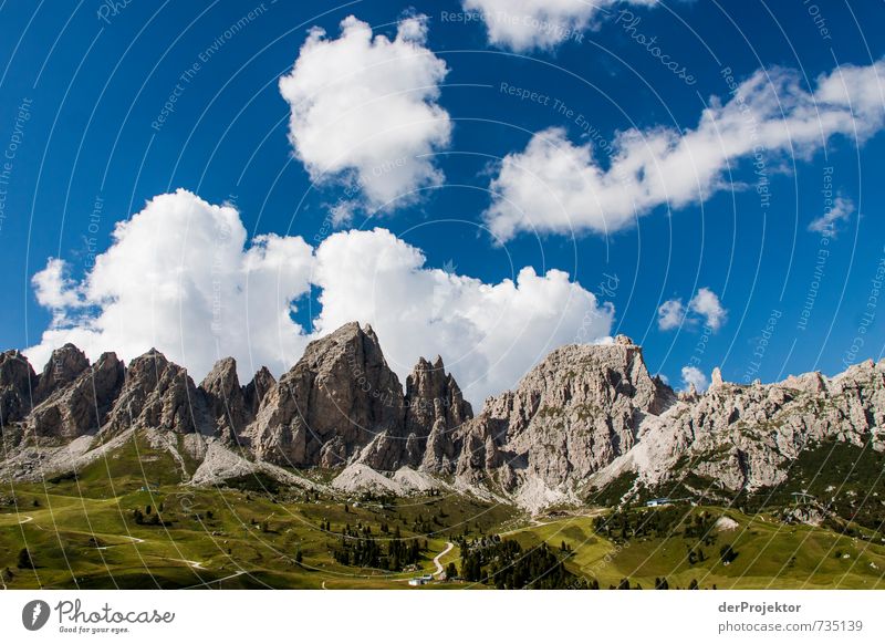 Dolomiten in Grün-Grau-Blau-Weiß Ferien & Urlaub & Reisen Tourismus Ausflug Abenteuer Ferne Freiheit Berge u. Gebirge Umwelt Natur Landschaft Pflanze Urelemente