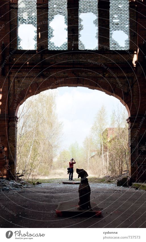 HALLE/S TOUR | Alles im Blick Mensch Mann Erwachsene 45-60 Jahre Natur Industrieanlage Ruine Tor Architektur Tier Hund Partnerschaft entdecken Erfahrung