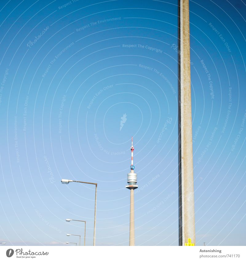 Donauturm Luft Himmel Wolkenloser Himmel Frühling Wetter Schönes Wetter Wärme Wien Österreich Hauptstadt Turm Bauwerk Antenne Sehenswürdigkeit donauturm Metall