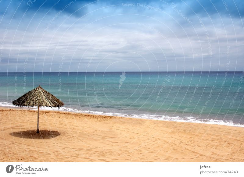 beach of sand with sun hat Strand Erholung Himmel Sommer Tourist Ferien & Urlaub & Reisen blue coast coastline empty ocean outside paradise Sand sea seashore