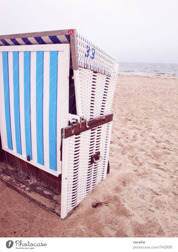 ostseebad Ferien & Urlaub & Reisen Ausflug Sommerurlaub Sand Himmel schlechtes Wetter Küste Strand Ostsee Meer Streifen Einsamkeit ruhig stagnierend Strandkorb