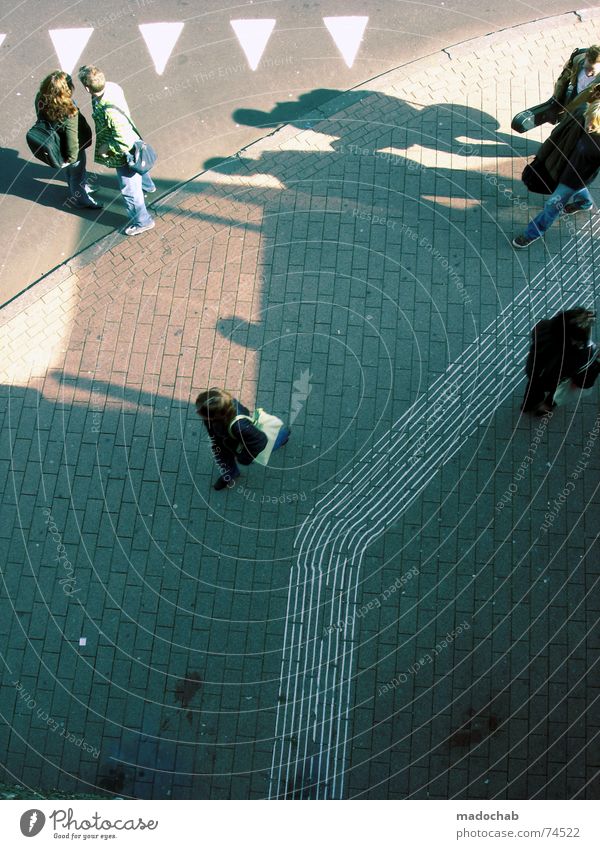 FUSSGÄNGERZONE Stadt Asphalt grau unten Fußgänger Verkehr trist Muster Hintergrundbild Strukturen & Formen Dreieck Kaugummi Richtung gehen graphisch weiß Herbst