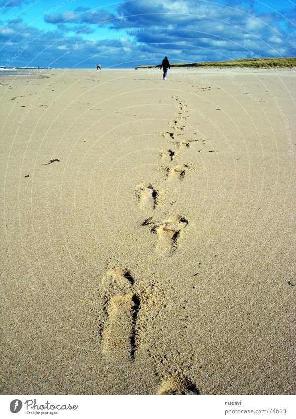 Heiße Spur Freude Freizeit & Hobby Ferien & Urlaub & Reisen Ferne Strand Sport wandern Mensch Frau Erwachsene Fuß 1 Natur Sand Himmel Wolken Küste Fährte