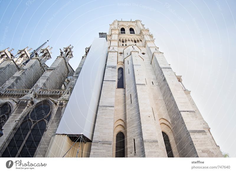 Kirche II Frühling Schönes Wetter Paris Sehenswürdigkeit Wahrzeichen Religion & Glaube Notre-Dame Baugerüst Froschperspektive Farbfoto Textfreiraum rechts