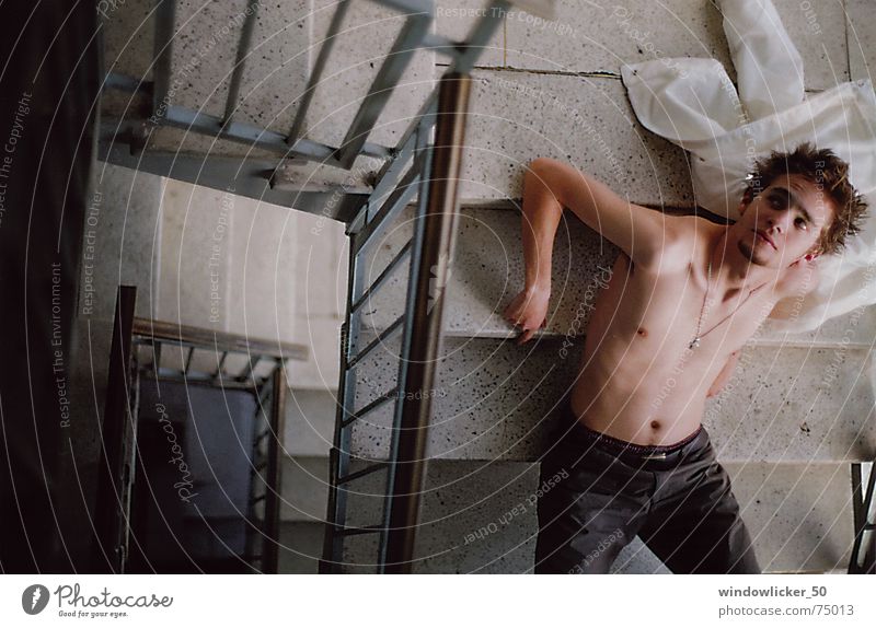 no title blond stair light cold deep shirtless blue eyes.