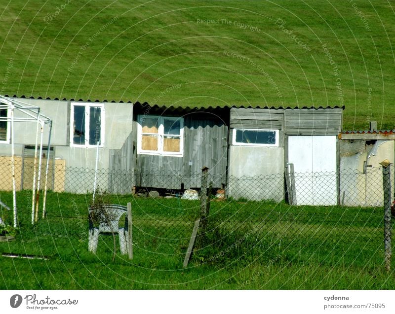 Gartenlauben Gartenhaus Ferienhaus Fenster Wiese Gesellschaft (Soziologie) Wochenende Zaun Holz Konstruktion klein nebeneinander verfallen Park Tür Baustelle