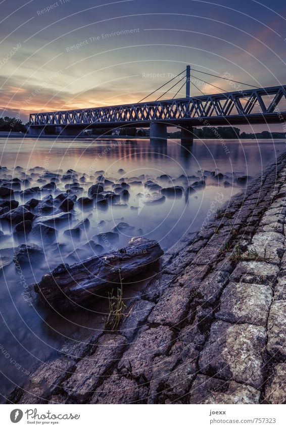 Holz, Stein und Stahl Schönes Wetter Flussufer Verkehrswege Brücke groß schön Farbe Hoffnung Wege & Pfade Ziel Rheinbrücke Farbfoto mehrfarbig Außenaufnahme