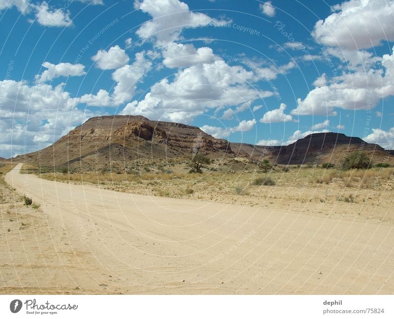 schönes weites land Sträucher Baum Süden Afrika Steppe Physik Namibia Ferien & Urlaub & Reisen Safari Berge u. Gebirge Himmel Sand Straße Landschaft Wärme