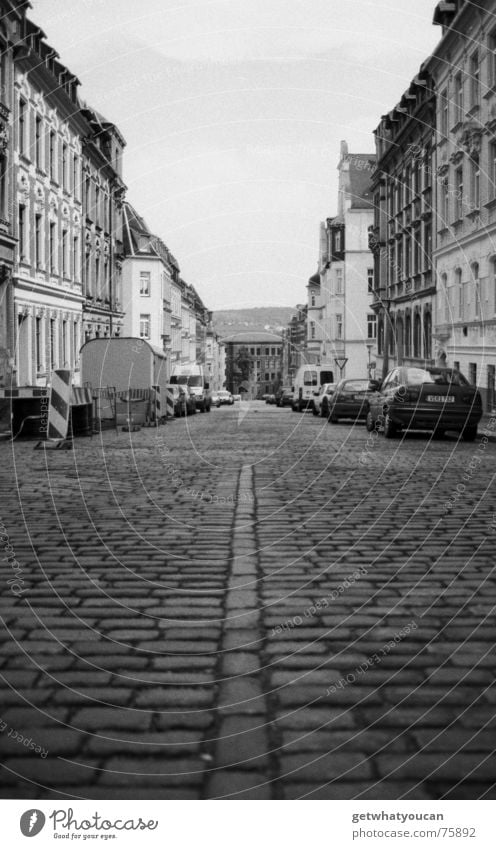 Die Taube, die 400 ASA zum Opfer fiel Stadt Kopfsteinpflaster Haus Fluchtpunkt Vogtlandkreis Gasse Altbau Straße tief Linie PKW Himmel plauen Wege & Pfade