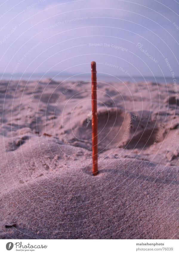 Salzstange am Strand Horizont Salzstangen Stab vertikal Sand Kontrast Ostsee