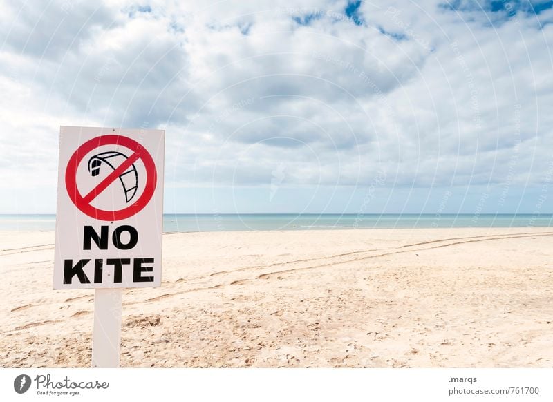 No Kite Freizeit & Hobby Kiting Ferien & Urlaub & Reisen Abenteuer Freiheit Umwelt Natur Landschaft Himmel Wolken Horizont Sommer Strand Schriftzeichen