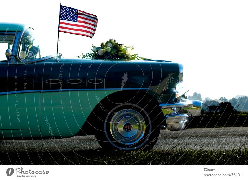 orginal the USA Fahne Streifen Wiese glänzend Felge türkis Verkehr Fahrzeug Stil car PKW stars & stripes flag america Freiheit Straße street