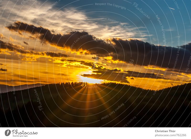 Abend im Wechselland II Umwelt Natur Landschaft Wolken Gewitterwolken Horizont Sonne Sonnenaufgang Sonnenuntergang Sonnenlicht Herbst schlechtes Wetter Baum