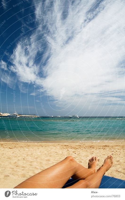 was will man Meer Strand See Ferien & Urlaub & Reisen Wolken genießen Erholung türkis Stress Physik heiß Sommer Sonnenbad Ägypten Wasserfahrzeug Frau lang