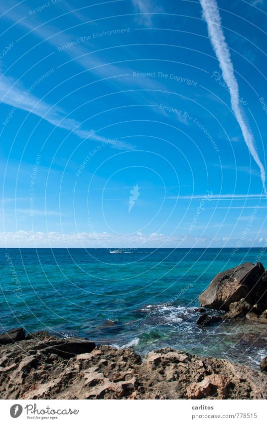 Ich hab das Meer gefunden Umwelt Natur Erde Luft Wasser Himmel Sonnenlicht Sommer Schönes Wetter Wärme Küste ästhetisch blau türkis grün Felsen Brandung