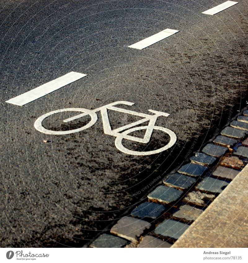 Radfahrer hier Fahrradweg Bordsteinkante Spuren Asphalt Fahrbahn Am Rand Verkehrswege Straßenbelag Straßenverkehr Straßennamenschild Wege & Pfade