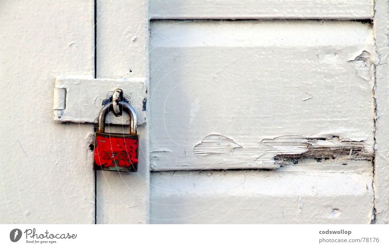 little red vorhängeschlosschen Farbfoto Außenaufnahme Detailaufnahme Textfreiraum rechts Textfreiraum oben Textfreiraum unten Dorf Fischerdorf Hütte Mauer Wand