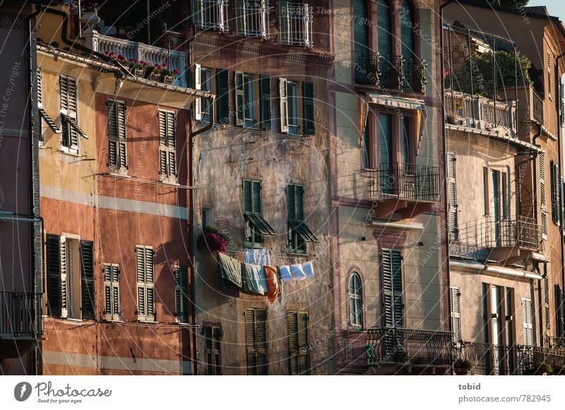 Little Italy Schönes Wetter Portofino Italien Dorf Stadt Hafenstadt Altstadt Menschenleer Haus Mauer Wand Fassade Balkon Sehenswürdigkeit alt authentisch