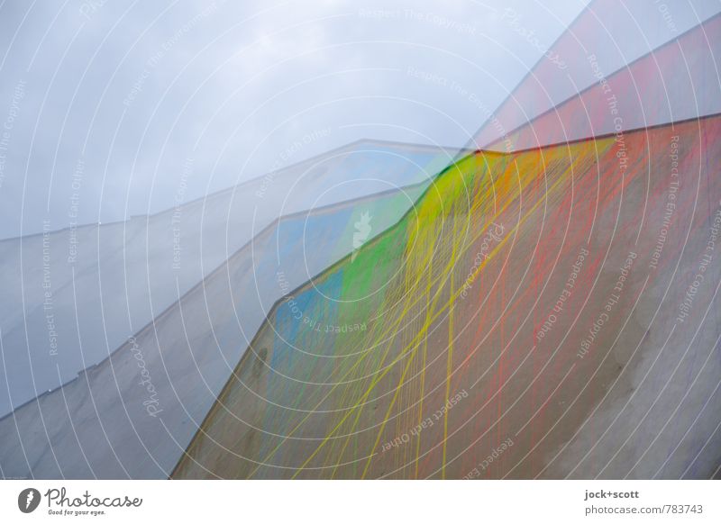 Farbmixer Subkultur Himmel Neukölln Brandmauer drehen lang Surrealismus Irritation Farbverlauf Straßenkunst Doppelbelichtung Drehung Mischung regenbogenfarben