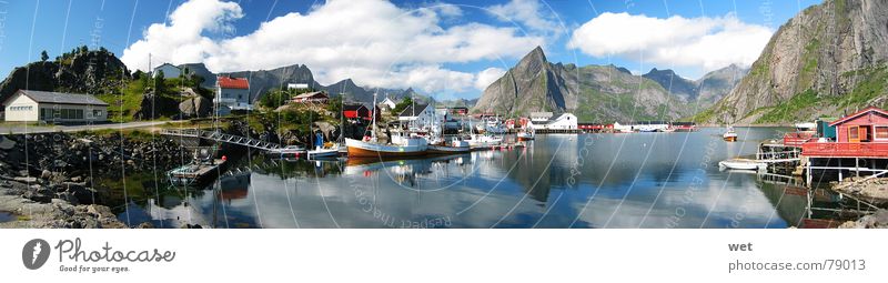 Norway, Lofoten, Reine Norwegen Panorama (Aussicht) Island Angeln Wolken See Skandinavien Sommer Hafen bay Bucht Nordsee rein fishering groß