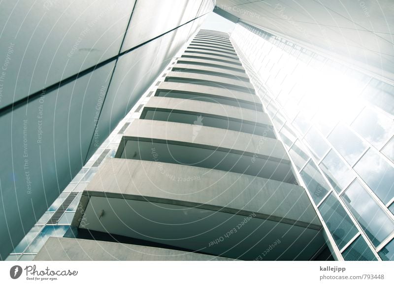 o Stadt Hochhaus Fassade Ziel Zukunft Balkon Farbfoto Außenaufnahme Reflexion & Spiegelung Froschperspektive Zentralperspektive