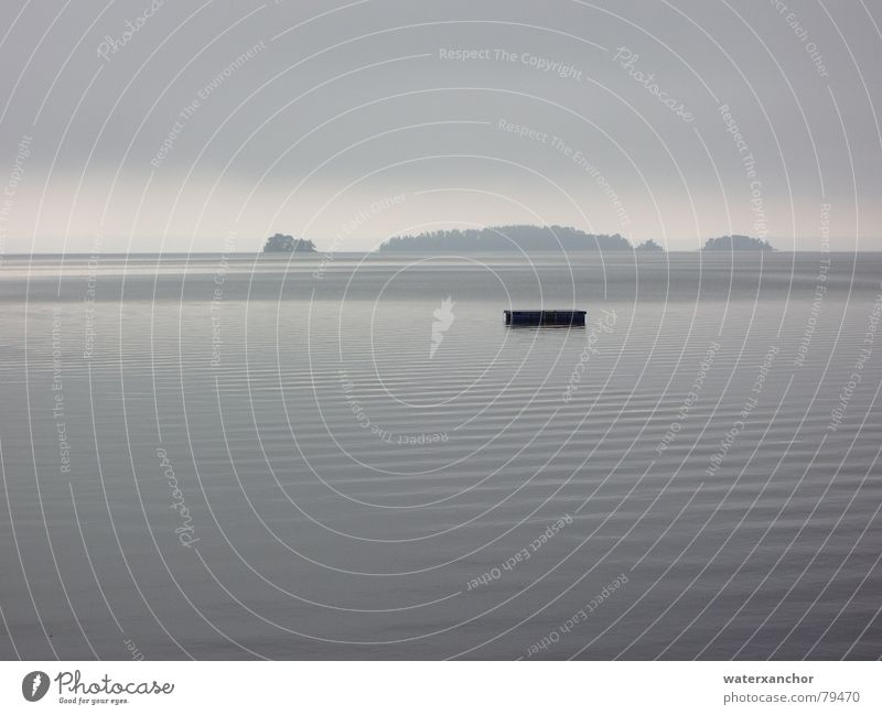 schwimmende insel See Wellen grau trist Stimmung Horizont Wolken Nebel Ferne Fernweh Oberfläche Ferien & Urlaub & Reisen Flair kalt Sehnsucht schwimminsel