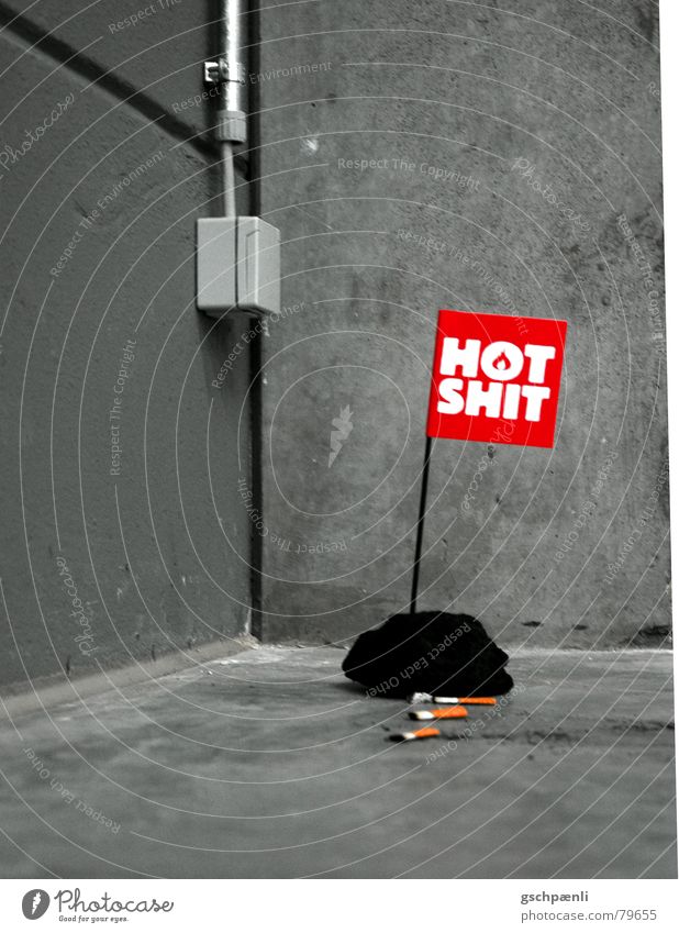 HOT SHIT Zigarre Ironie Haufen Zigarette Beton Elektrizität Schalter Kunst rot grau Froschperspektive Typographie schwarz Kunsthandwerk hundehaufen carhartt