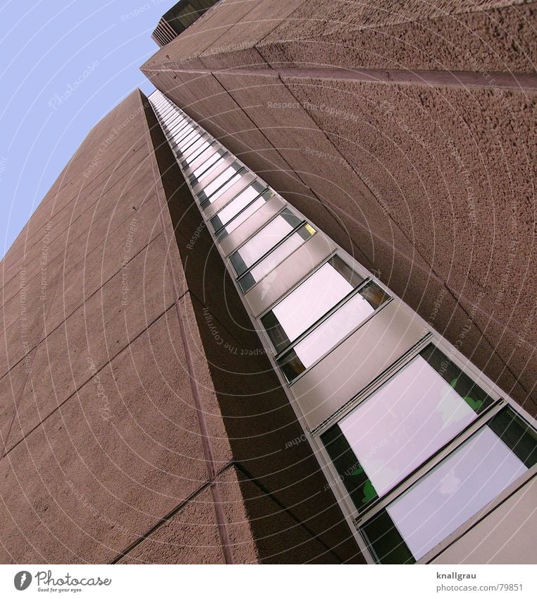 In den Himmel gebaut Hochhaus Europa Stadt Fenster braun rotbraun emporragend Beton Steinwand Fensterfront strahlenförmig Froschperspektive Fassade Köln