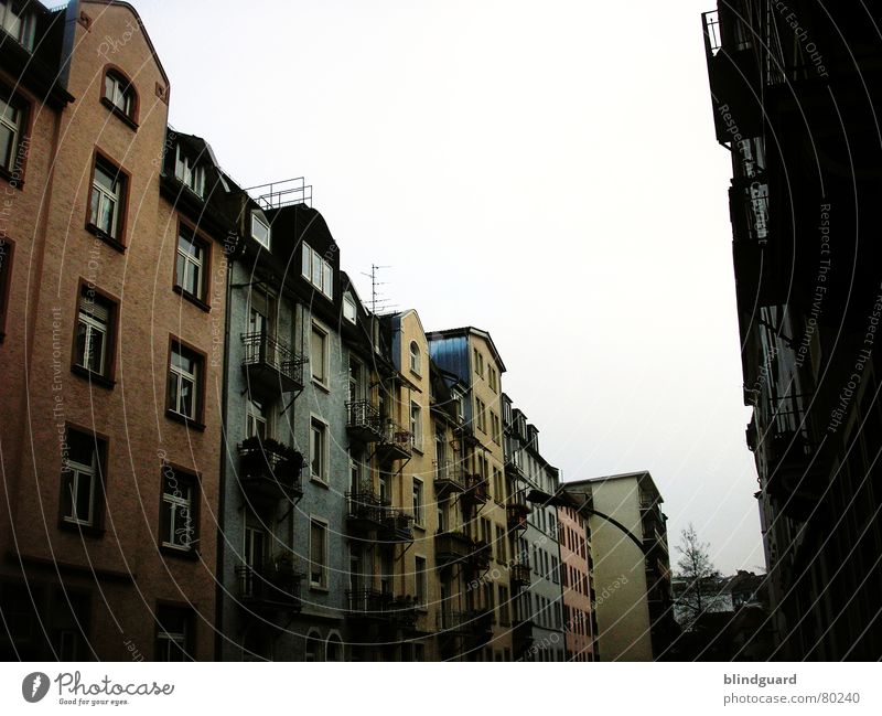 Bornheim Fassade Altbau Frankfurt am Main Stadt Haus Balkon Fenster dunkel Stadtteil Himmel Rollladen Fensterbrett Fensterladen buildings bornheim hoch Farbe