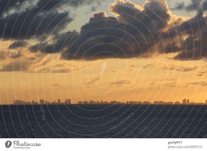 Miami Florida Stadt Skyline Gebäude blau gelb orange Farbfoto Außenaufnahme Dämmerung Sonnenaufgang Sonnenuntergang Panorama (Aussicht) Blick nach vorn