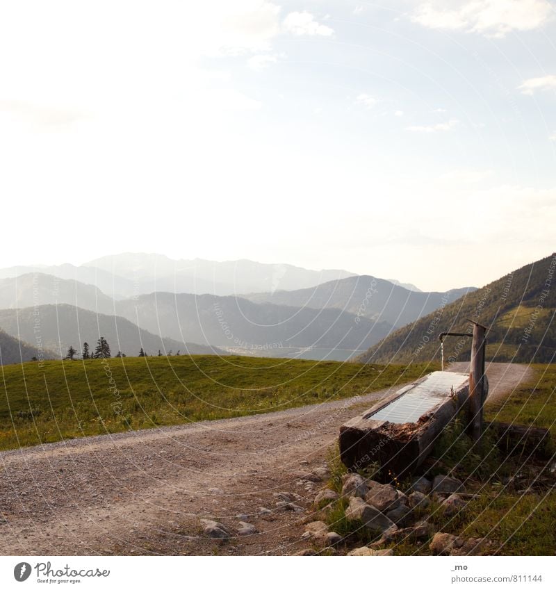 an der Quelle Wasser ruhig Ausflug Abenteuer Ferne Freiheit Sommer Berge u. Gebirge wandern Umwelt Natur Landschaft Horizont Sonnenlicht Schönes Wetter Hügel