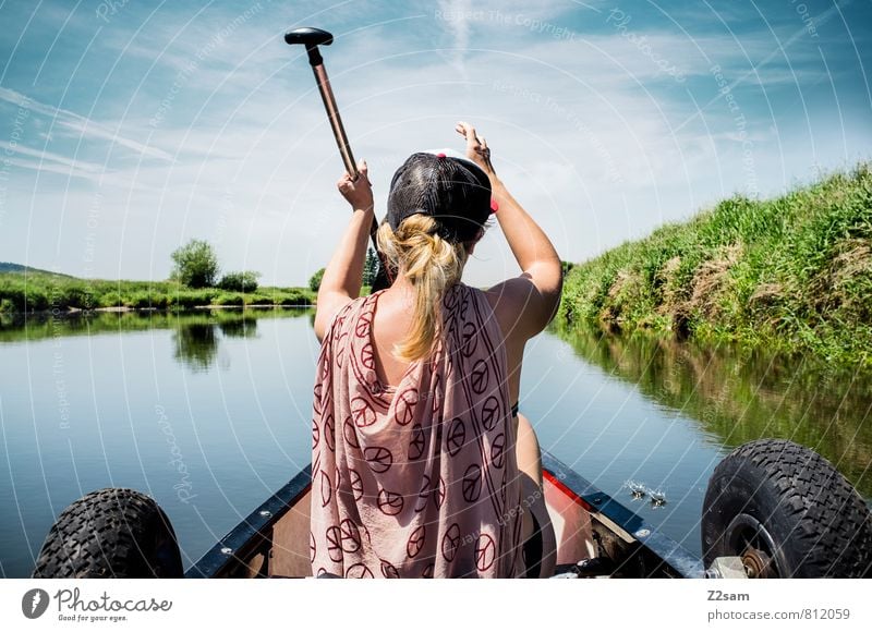 Piratin Ferien & Urlaub & Reisen Ausflug Abenteuer Sommerurlaub Wassersport feminin Junge Frau Jugendliche 18-30 Jahre Erwachsene Natur Landschaft Himmel