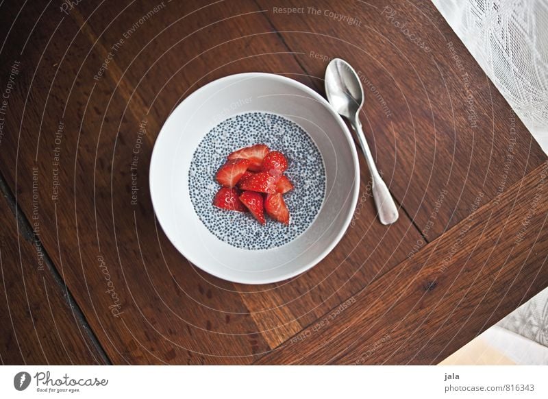 chia pudding Lebensmittel Frucht Dessert Erdbeeren Ernährung Frühstück Bioprodukte Vegetarische Ernährung Schalen & Schüsseln Löffel Gesunde Ernährung frisch