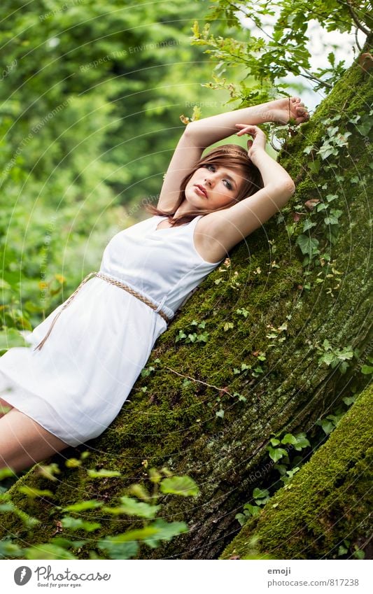 tree feminin Junge Frau Jugendliche 1 Mensch 18-30 Jahre Erwachsene Natur Baum Sträucher Erotik grün liegen Baumstamm Farbfoto Außenaufnahme Tag