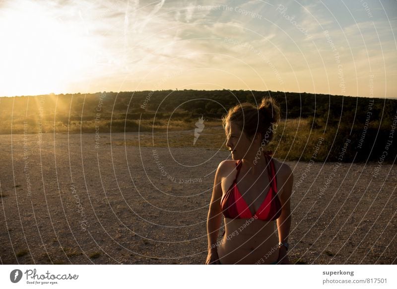 Sonnenbad Umwelt Natur Landschaft Pflanze Tier Erde Sand Himmel Wolken Wetter Schönes Wetter Wärme Sträucher Unterwäsche Bikini Haare & Frisuren blond atmen