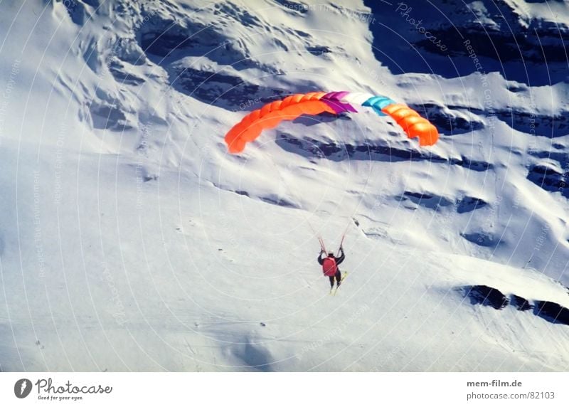 freiheit Wintersport Gleitschirm gleiten Freizeit & Hobby Sport Gleitschirmfliegen Flugsportarten Fluggerät Freiheit Skifahrer flattern Grindelwald Eiger