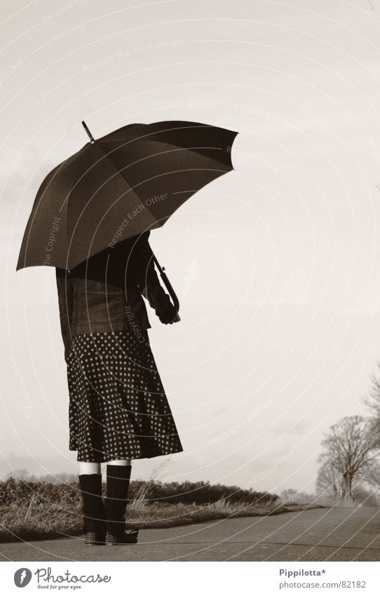 kleine feine Dame Ferne Regenschirm Frau Herbst Einsamkeit Wetter Straße